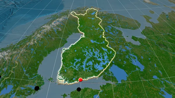 Finlandia Extruido Mapa Ortográfico Por Satélite Capital Fronteras Administrativas Graticule —  Fotos de Stock