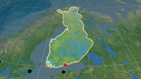 Finlandia Extruido Mapa Ortográfico Topográfico Capital Fronteras Administrativas Graticule —  Fotos de Stock