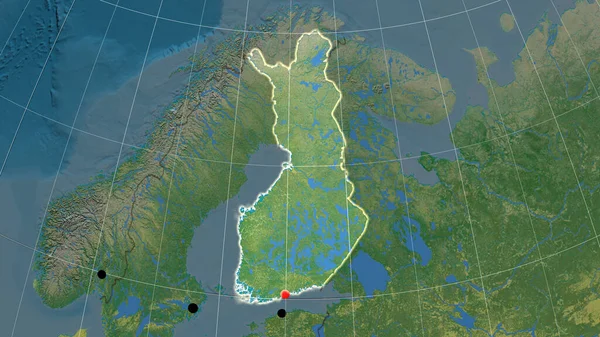 Finlandia Nakreślona Topograficznej Mapie Ortograficznej Kapitał Granice Administracyjne Zaspokojenie Potrzeb — Zdjęcie stockowe
