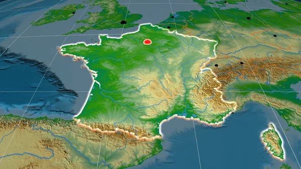 Γαλλία Εξωθείται Στον Φυσικό Ορθογραφικό Χάρτη Κεφάλαιο Διοικητικά Σύνορα Και — Φωτογραφία Αρχείου