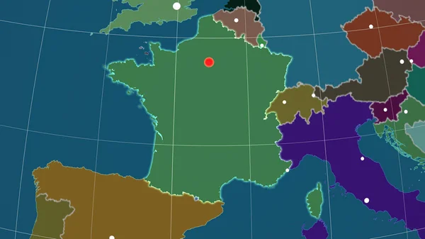 Франция Обозначена Административной Орфографической Карте Столица Административные Границы Безвозмездно — стоковое фото