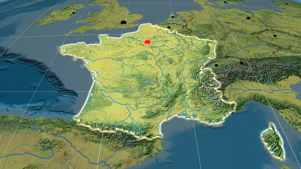 Frankreich Wurde Auf Der Topographischen Orthographischen Landkarte Extrudiert Kapital Verwaltungsgrenzen — Stockfoto