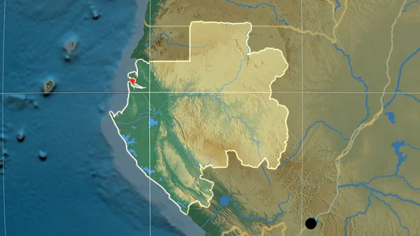 Gabon Delineato Sulla Mappa Ortografica Rilievo Capitale Frontiere Amministrative Graticole — Foto Stock