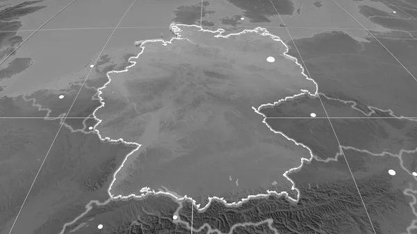 Germany Extruded Grayscale Orthographic Map Capital Administrative Borders Graticule — Stock Photo, Image