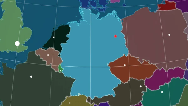 Germany Outlined Administrative Orthographic Map Capital Administrative Borders Graticule — Stock Photo, Image