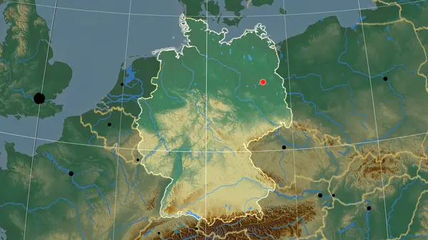 Duitsland Geschetst Reliëf Orthografische Kaart Kapitaal Administratieve Grenzen Graticule — Stockfoto
