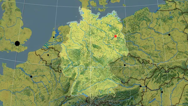 Deutschland Skizziert Auf Der Topographischen Orthographischen Karte Kapital Verwaltungsgrenzen Und — Stockfoto