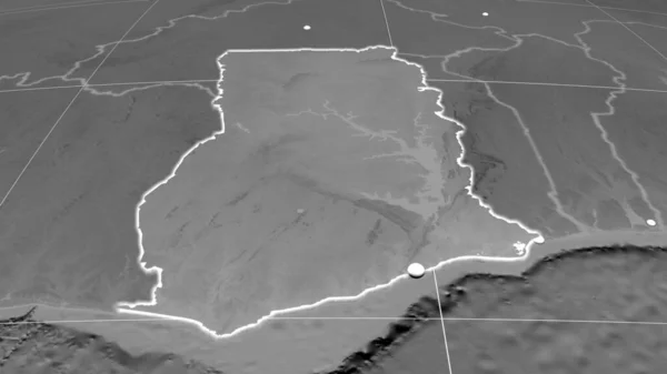 Gana Extrudiu Mapa Ortográfico Escala Cinza Capital Fronteiras Administrativas Gratificação — Fotografia de Stock