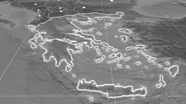 Griechenland Ist Auf Der Orthographischen Graustufen Landkarte Extrudiert Kapital Verwaltungsgrenzen — Stockfoto