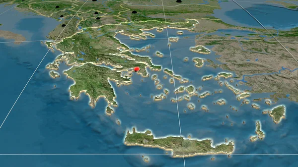 Grecia Extruido Mapa Ortográfico Por Satélite Capital Fronteras Administrativas Graticule —  Fotos de Stock