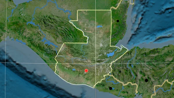 Guatemala Delineato Sulla Mappa Ortografica Satellitare Capitale Frontiere Amministrative Graticole — Foto Stock