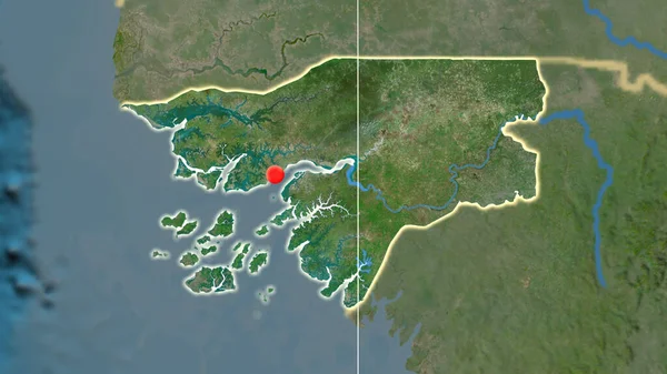Guinea Describe Mapa Ortográfico Por Satélite Capital Fronteras Administrativas Graticule — Foto de Stock
