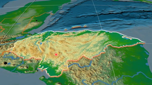 Honduras Extruido Mapa Ortográfico Físico Capital Fronteras Administrativas Graticule —  Fotos de Stock