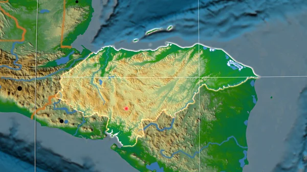 Honduras Outlined Physical Orthographic Map Capital Administrative Borders Graticule — Stock Photo, Image