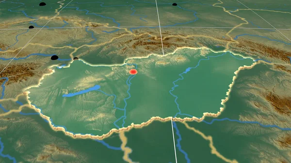 Ungheria Estruse Sulla Mappa Ortografica Rilievo Capitale Frontiere Amministrative Graticole — Foto Stock