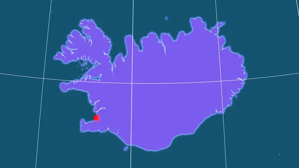 Islandia Describe Mapa Ortográfico Administrativo Capital Fronteras Administrativas Graticule —  Fotos de Stock