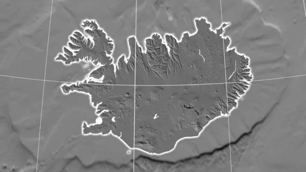 Islanda Delineato Sulla Mappa Ortografica Bilivello Capitale Frontiere Amministrative Graticole — Foto Stock