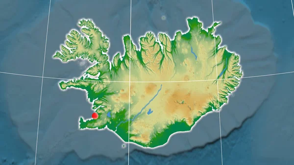 Islandia Describe Mapa Ortográfico Físico Capital Fronteras Administrativas Graticule —  Fotos de Stock