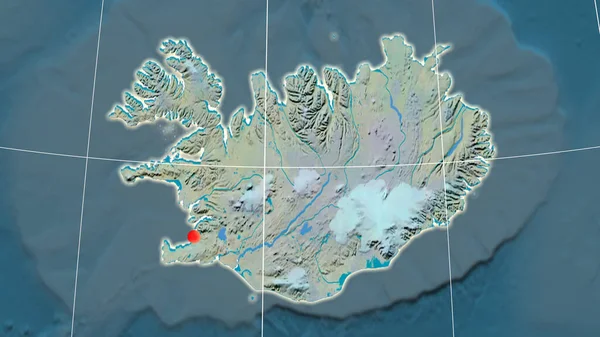 Islandia Esbozó Mapa Ortográfico Topográfico Capital Fronteras Administrativas Graticule — Foto de Stock