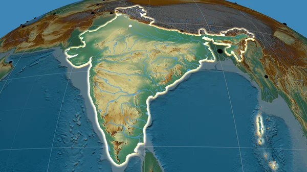 Ινδία Εξωθείται Στον Ανάγλυφο Ορθογραφικό Χάρτη Κεφάλαιο Διοικητικά Σύνορα Και — Φωτογραφία Αρχείου