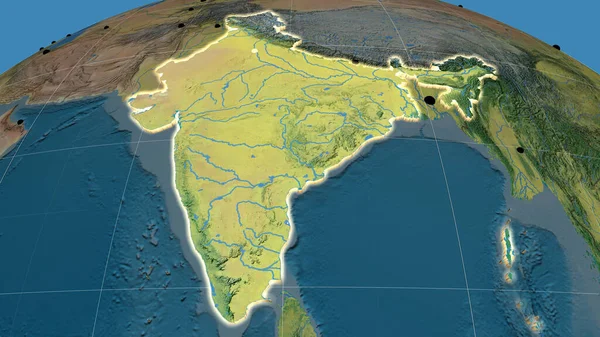 Ινδία Εξωθείται Στον Τοπογραφικό Ορθογραφικό Χάρτη Κεφάλαιο Διοικητικά Σύνορα Και — Φωτογραφία Αρχείου