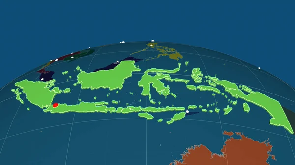Indonesia Extruido Mapa Ortográfico Administrativo Capital Fronteras Administrativas Graticule — Foto de Stock