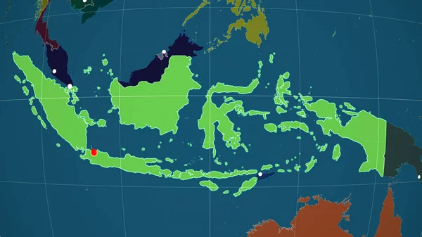 Indonesia Esbozó Mapa Ortográfico Administrativo Capital Fronteras Administrativas Graticule — Foto de Stock