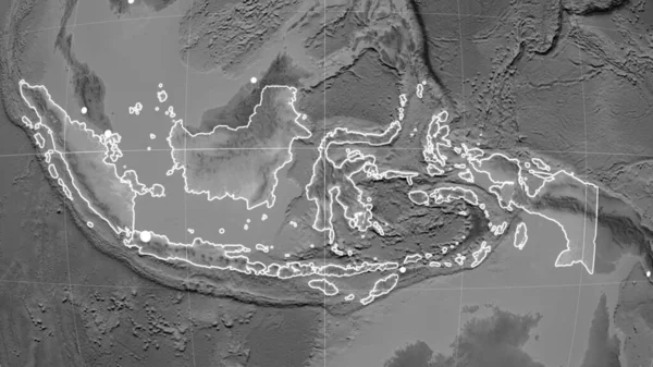 Indonezja Nakreślona Szarej Mapie Ortograficznej Kapitał Granice Administracyjne Zaspokojenie Potrzeb — Zdjęcie stockowe