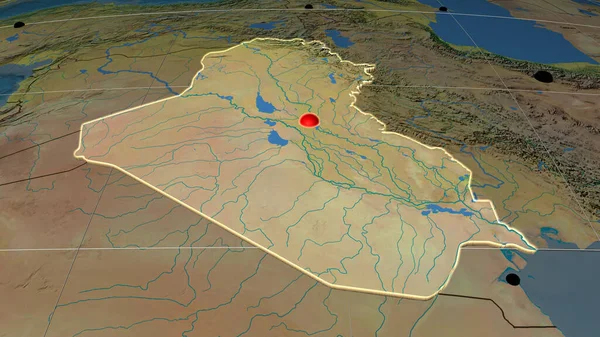 Iraque Extrudiu Mapa Topográfico Ortográfico Capital Fronteiras Administrativas Gratificação — Fotografia de Stock