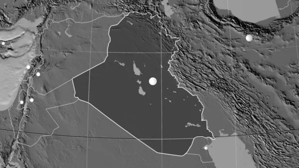 Irak Delineado Mapa Ortográfico Bilevel Capital Fronteras Administrativas Graticule — Foto de Stock