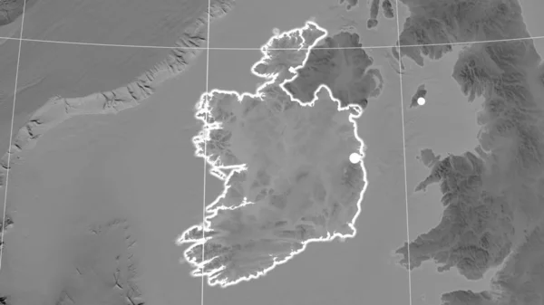 Irlandia Nakreślona Szarej Mapie Ortograficznej Kapitał Granice Administracyjne Zaspokojenie Potrzeb — Zdjęcie stockowe