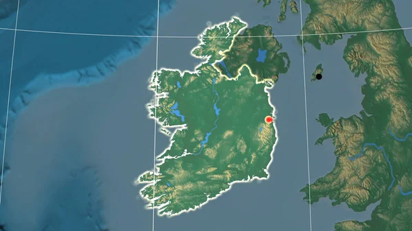 Irlanda Delineou Mapa Ortográfico Alívio Capital Fronteiras Administrativas Gratificação — Fotografia de Stock