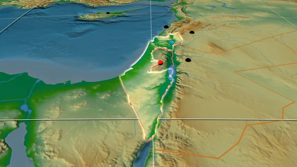 Israel Extruido Mapa Ortográfico Físico Capital Fronteras Administrativas Graticule —  Fotos de Stock