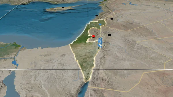 Israël Geëxtrudeerd Satelliet Orthografische Kaart Kapitaal Administratieve Grenzen Graticule — Stockfoto