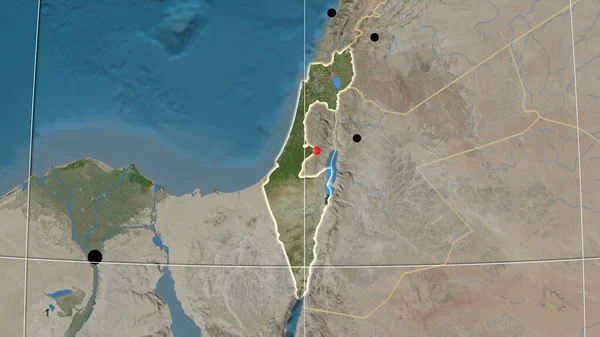 Israel Delineou Mapa Ortográfico Por Satélite Capital Fronteiras Administrativas Gratificação — Fotografia de Stock