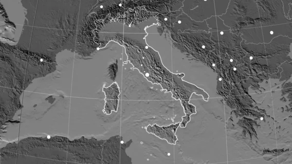 Italia Esbozó Mapa Ortográfico Bilevel Capital Fronteras Administrativas Graticule — Foto de Stock