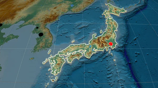 Япония Экструдировала Рельефной Орфографической Карте Столица Административные Границы Безвозмездно — стоковое фото