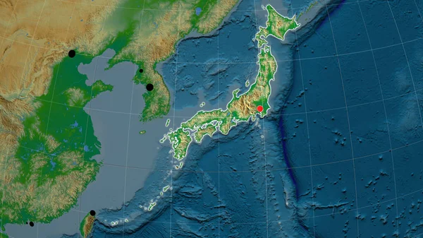 Japonya Fiziksel Ortografik Haritada Özetlenmiştir Sermaye Idari Sınırlar Memnuniyet — Stok fotoğraf
