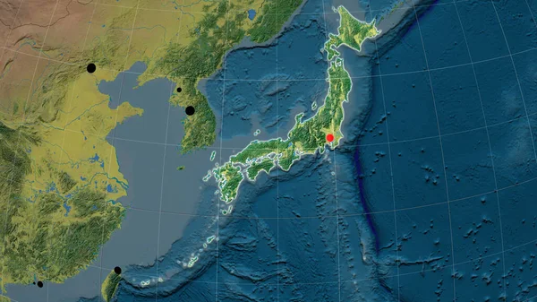Japonsko Nastínilo Topografické Ortografické Mapě Hlavní Město Administrativní Hranice Graticule — Stock fotografie