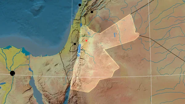 Jordan Delineò Mappa Ortografica Topografica Capitale Frontiere Amministrative Graticole — Foto Stock