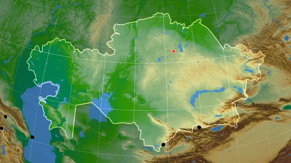 Kazachstán Nastíněn Fyzické Ortografické Mapě Hlavní Město Administrativní Hranice Graticule — Stock fotografie