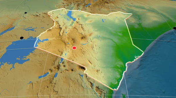 ケニアは 物理的な正書法の地図上で押し出されました 行政上の国境及び重商 — ストック写真