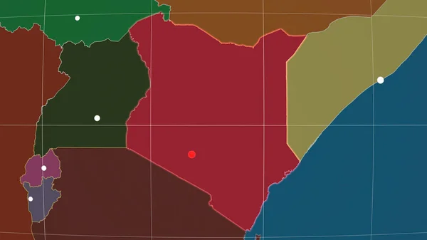 Quênia Delineado Mapa Ortográfico Administrativo Capital Fronteiras Administrativas Gratificação — Fotografia de Stock