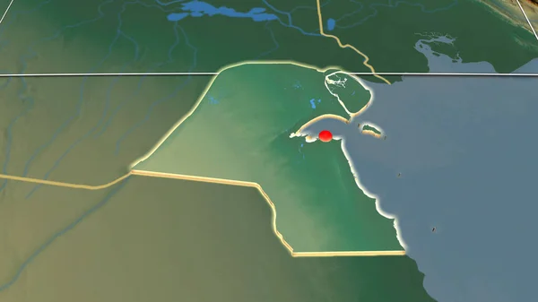 Kuwait Extruido Mapa Ortográfico Relieve Capital Fronteras Administrativas Graticule — Foto de Stock