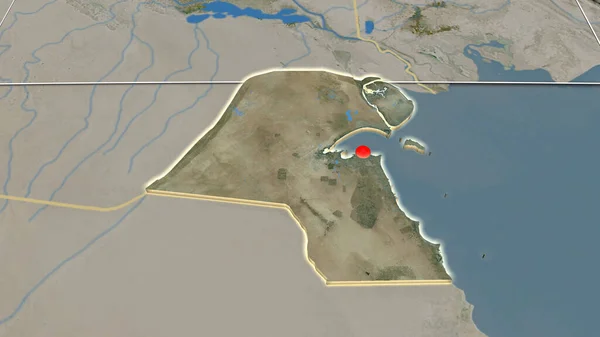 Kuwait Extrudiu Mapa Ortográfico Satélite Capital Fronteiras Administrativas Gratificação — Fotografia de Stock