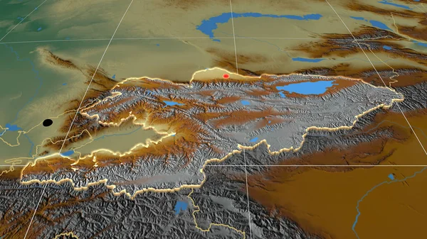 Kirghizistan Extrudé Sur Carte Orthographique Relief Capital Frontières Administratives Gratifications — Photo
