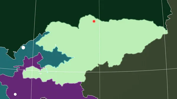 Kirguistán Esbozado Mapa Ortográfico Administrativo Capital Fronteras Administrativas Graticule —  Fotos de Stock
