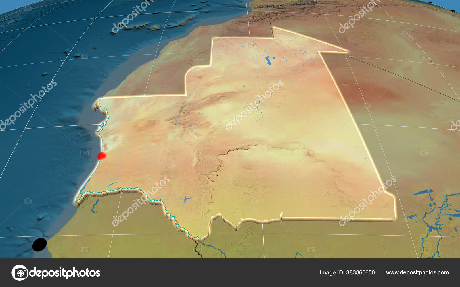 Mauritania Extruded Topographic Orthographic Map Capital Administrative