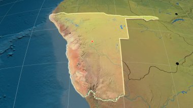 Namibya topografik ortografik haritada çıktı. Sermaye, idari sınırlar ve memnuniyet