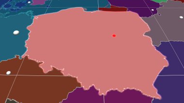 Polonya idari ortografik haritada yer aldı. Sermaye, idari sınırlar ve memnuniyet